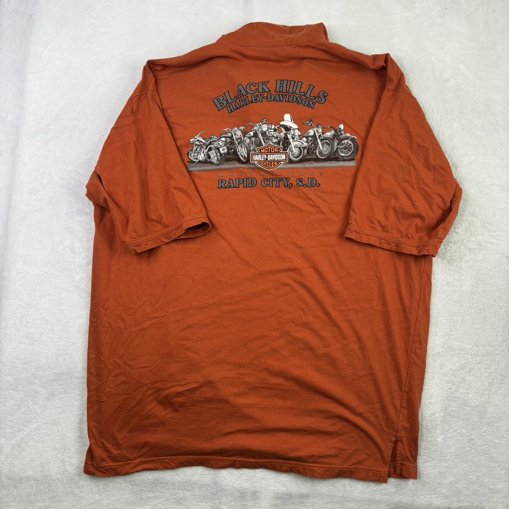 Harley Davidson Black Hills Orange Short Sleeve Graphic Collared Polo Shirt 3XL - Picture 1 of 7